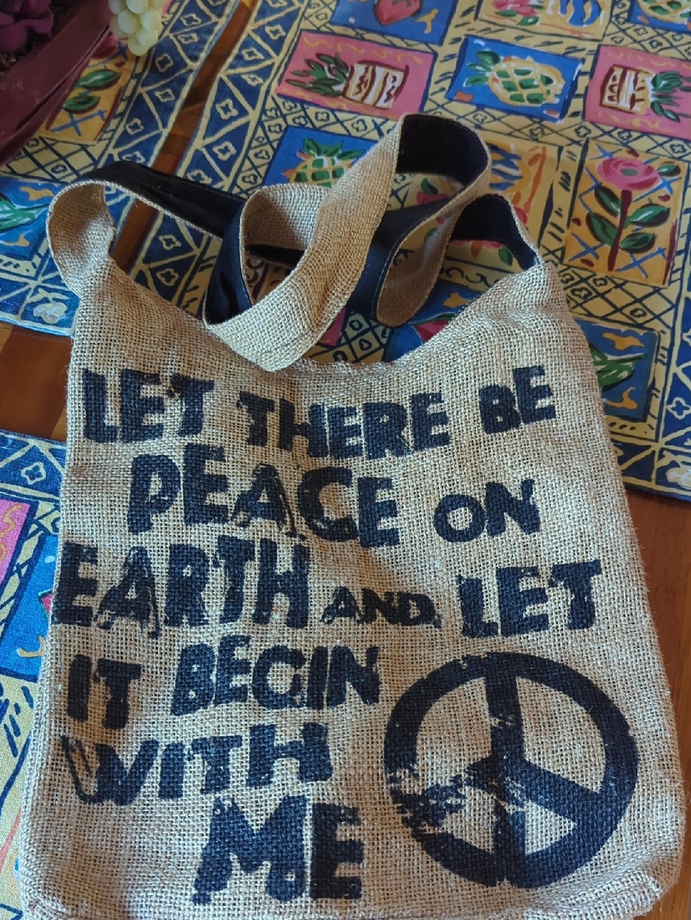 Burlap crossbody tote